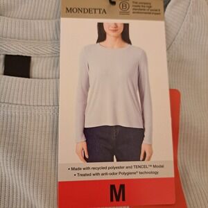 Mondetta Ribbed Top Womens M Light Blue NWT Long Sleeve Crewneck 877-159-B8